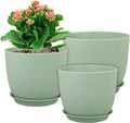 WSMKSZ Large Plant Pots 12/10/9 inch, Set of 3 Modern Decorative Plastic Planters with Drainage Holes and Saucers, Flower Pots for Indoor Outdoor Plants, Green