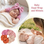 8 Sets Newborn Baby Girl Hats & Mittens, Cotton Preemie Hospital Bow Cap, No Scratch Gloves,Infant Beanies 0-3 Months