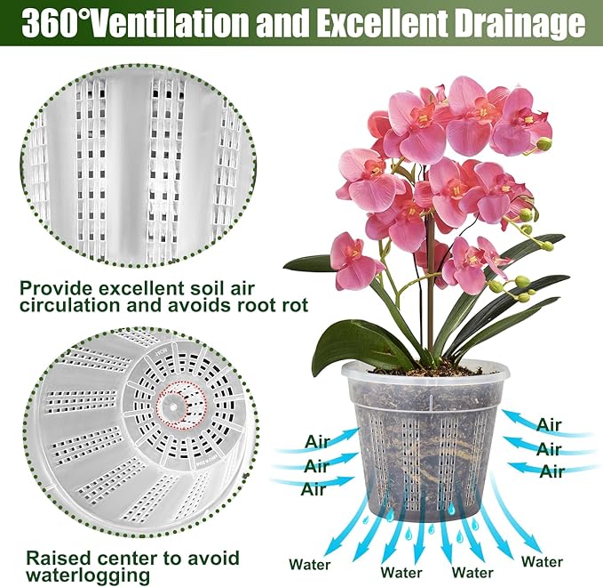 Orchid Pot with Saucers, 4 Each of 4.3",5.5" Orchid Pots with Holes, 8PcsClear Plastic Planter for Indoor Outdoor Plants (4 Each of 4.3,5.5" with Saucers)