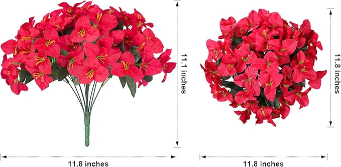 Bougainvillea Artificial Flowers for Outdoors Faux Plants Spring Summer Decor, 4 Bundles Red UV Resistant Fake Outdoor Flowers Silk Flowers for Outside Realistic for Planters Patio Porch Garden Home