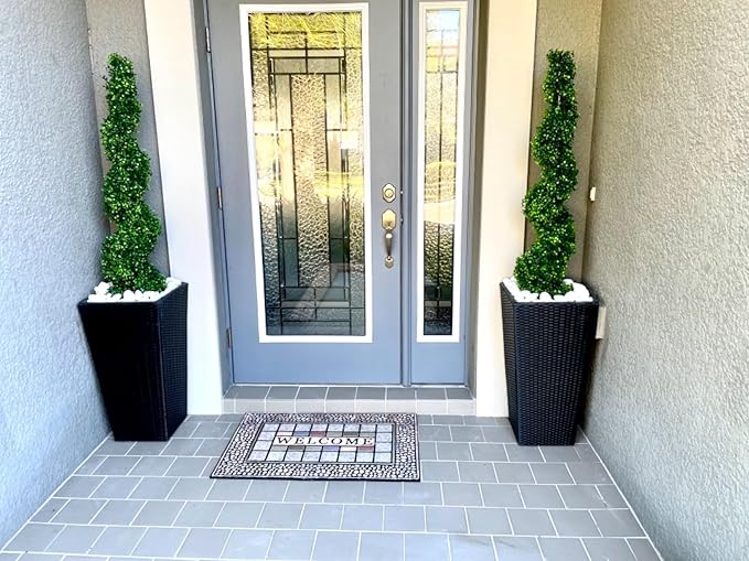 ALL SEASON GREEN 4' Spiral Boxwood Topiary Trees Artificial Outdoor Plants in Plastic Pot Front Porch Plants Set of 2