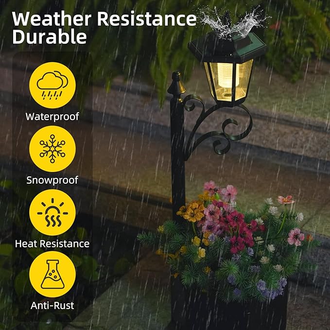 29.5" Solar Outdoor Floor Lamps with Planter - IP44 Waterproof Warm White Light, Easy Install LED Planters for Lawn, Patio, Front/Back Door Decor