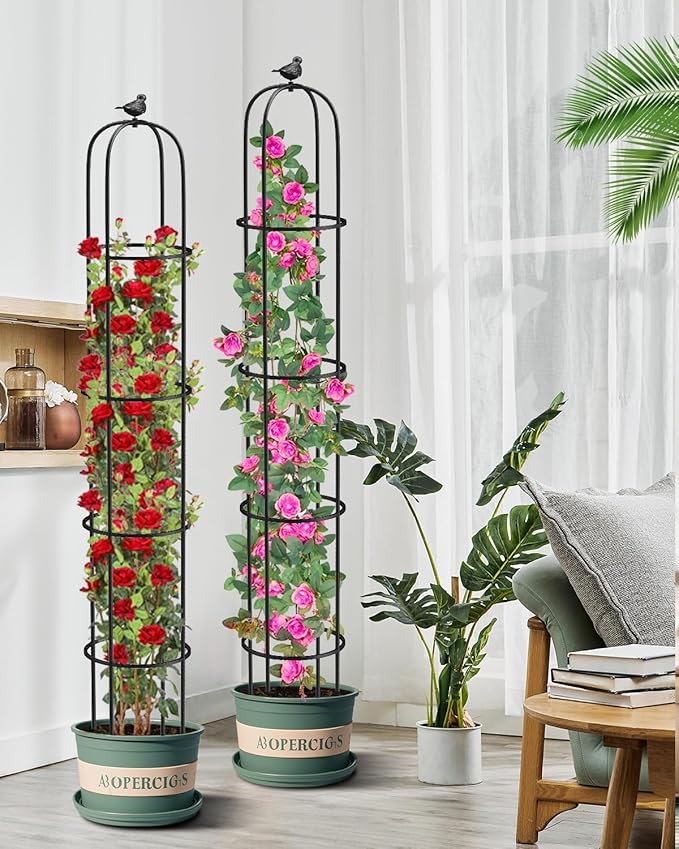 Garden Trellis for Climbing Plants Outdoor, 6.2ft Tall Garden Obelisk Trellis Climbing Plant Support Potted Vine Flower Rose Clematis Vegetable Pea Bean Cucumber Trellis Raised Bed, 2 Pack