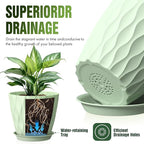8" Water Wave Plant Pots with Drainage Holes & Saucers, 4 Pack Modern Textured Medium Planters for Indoor Outdoor Plants, Decorative Flower Pots Repotting Set for Flowers, Herbs (Green)