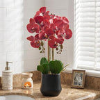 Orchids Artificial Plant in Ceramic Pot 18.5" Faux Orchid Phalaenopsis Flowers Arrangement for Home Office Table Centerpiece Indoor Decor, Red