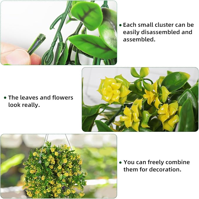 RECUTMS Hanging Plants Fake Vines Fake Hanging Plants Outdoor Greenery Faux Greenery 2Pcs Artificial Hanging Flower for Outdoors Hanging Basket Plastic Home Garden Wedding Party Decorations(Yellow)
