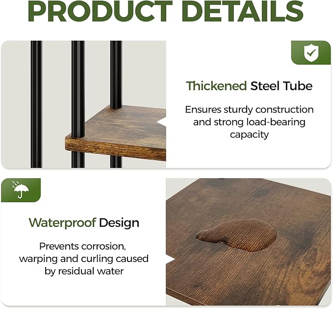 Bamworld Indoor Plant Stand with Grow Light Corner 5Tier Metal Plant Shelf Wood Flower Stand for Home Living Room Decor Patio Decor