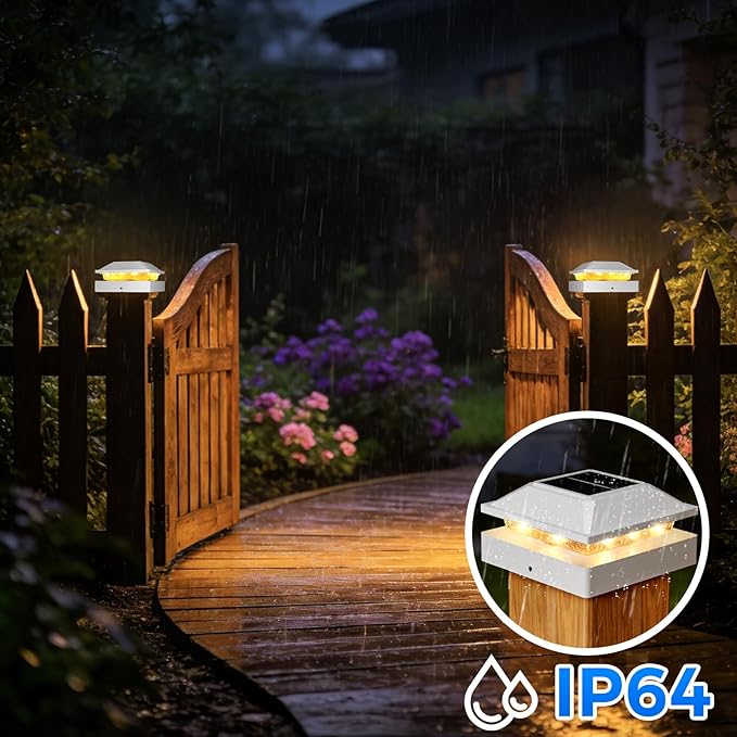 Peasur 4x4 Post Solar Lights 12 Pack, 2 Modes 16 LED Solar Post Cap Light Waterproof, Deck Fence Post Solar Lights Powered Outdoor, Fit 4x4 Wood/Vinyl Posts for Porch Patio