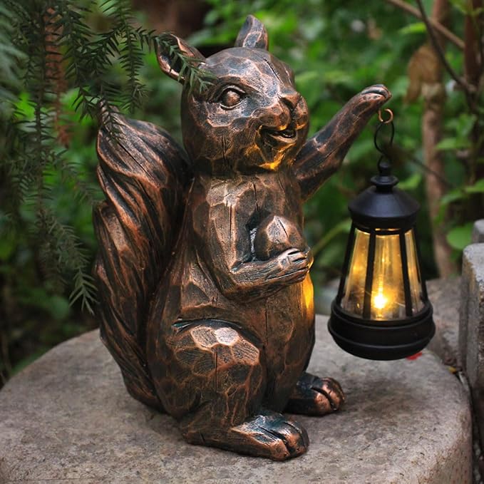 Garden Statues Squirrel Solar Figurine Decor Outdoor Waterproof Lights , Yard Decorations Outdoor, Garden Decor Unique Birthday Housewarming Gifts for Mom (Squirrel 2)