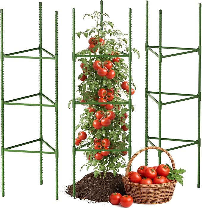 CEWOR Tomato Cage - 3 Pack Tomato Cages for Garden, Up to 51.2" Tall Tomato Trellis Plant Support Garden Stakes, Adjustable Vegetables Structures for Pots, Raised Garden Bed, Climbing Plants Outdoor