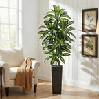 Artificial Dracaena Tree：7FT Faux Silk Tropical Yucca Floor Trees Realistic Fake Green Plant with Natural Wood Trunk & Lifelike Leaves for Home Office Decor Indoor & Outdoor (7FT,1-Pack,Black)
