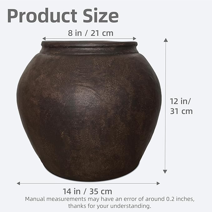 12" H x 14" Dia Fiberstone Vintage Style Planter with Drainage Hole, Indoor/Outdoor Large Plant Pot for Home Patio Garden, Ideal for Artificial Tree/Plants