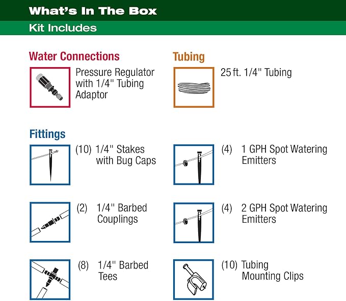 Rain Bird PATIOKIT Drip Irrigation Patio Watering Kit, Connects to Faucet, 1/4" Drip Tubing