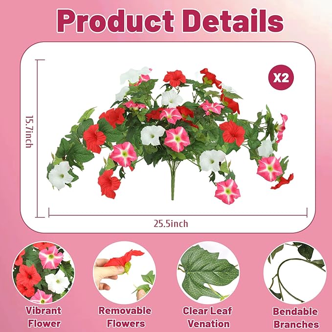 Artificial Flowers Plants for Outdoors, 6PCS UV Resistant Faux FlowersOutdoor Plants, Fake Petunias Silk Flowers for Garden Balcony Yard Porch Decor (White Red Pink)