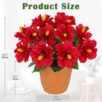 Briful Artificial Hibiscus Flowers in Pot, 14.1" Faux Tropical Flower Plant for Outdoor Porch, Potted Red Hibiscus Tabletop Decor for Living Room, Dining Table, Kitchen, Office, Indoor Home Décor