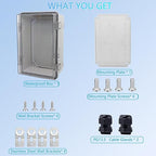 Waterproof Junction Box, ABS Plastic Electrical Box with Stainless Steel Latch, Hinged Cover Electric Project Enclosure Box with Mounting Plate, Wall Brackets & Cable Gland 11"x7.5"x5.1"