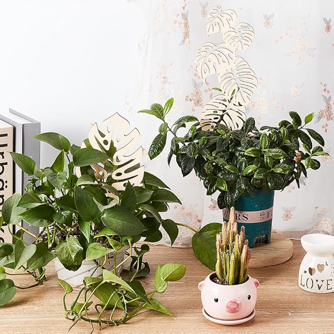 OLYCRAFT 4Pcs 2 Style Wood Plant Trellis Monstera Leaf Wood Trellis for Potted Plants Small Indoor Plant Trellis Wood Vine Plant Support for Climbing Plants Potted Plants Support - 9.8~15.6 inch Long