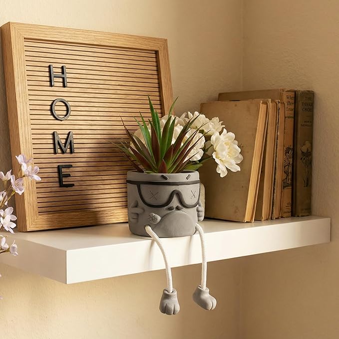 Creative Artificialplant Succulents in Cement Pots with Hanging Leg, Potted Mini Fake Plants Kitchen Shelves Decor, Bathroom Shelf Small Plants Decor, Faux Succulents for Office Wall Shelf Decorations