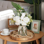 CEWOR Fake Flowers in Vase, Artificial Flowers Arrangement in Vase, Fake Floral Table Centerpieces Decor for Kitchen Farmhouse Coffee Table Living Room Bathroom Plant Decor