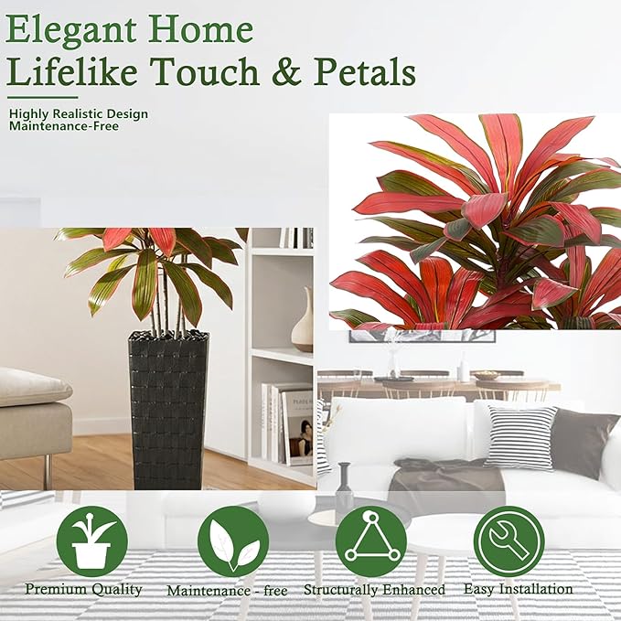 Artificial Dracaena Tree：7FT Faux Silk Tropical Yucca Floor Trees Realistic Fake Green Plant with Natural Wood Trunk & Lifelike Leaves for Home Office Decor Indoor & Outdoor (7FT,1-Pack,Black)