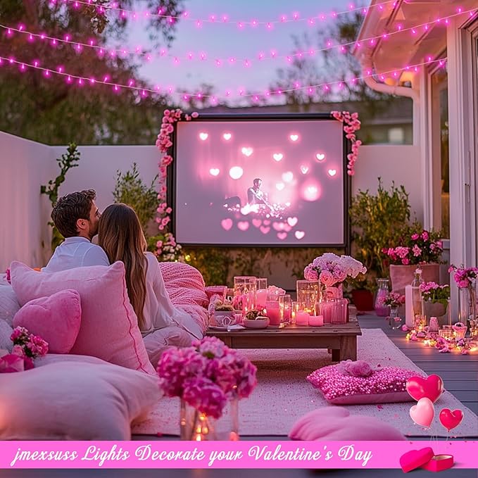 JMEXSUSS Pink Christmas String Lights 600 LED 168ft Remote Timer Clear Wire Pink Fairy Lights for Romantic Dinner Bedroom Tree Outdoor Patio Wedding Party Christmas Room Decor