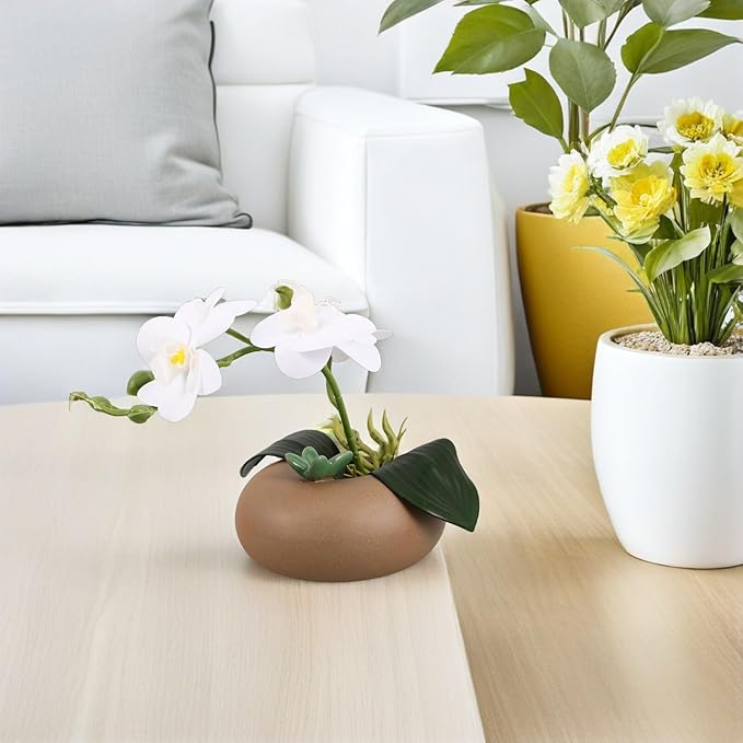 Operitacx Artificial Orchid Potted Plant Simulation Orchid Flower in White Ceramic Pot for Indoor Home Decoration Living Room Table Centerpiece Wedding Party Decoration