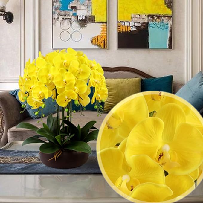 FagusHome 32 Inch Artificial Phalaenopsis Flowers 6 Pcs Artificial Orchid Flowers Stem Plants for Home Décor (Yellow)