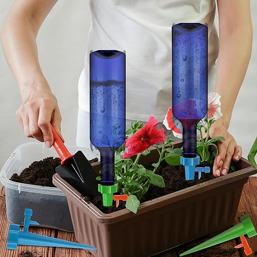 SiliFine Plant Watering Devices with Self Watering Spikes and 26 oz Plastic Bottles Plant Waterer Devices with Adjustable Control Valve Switch Indoor Outdoor