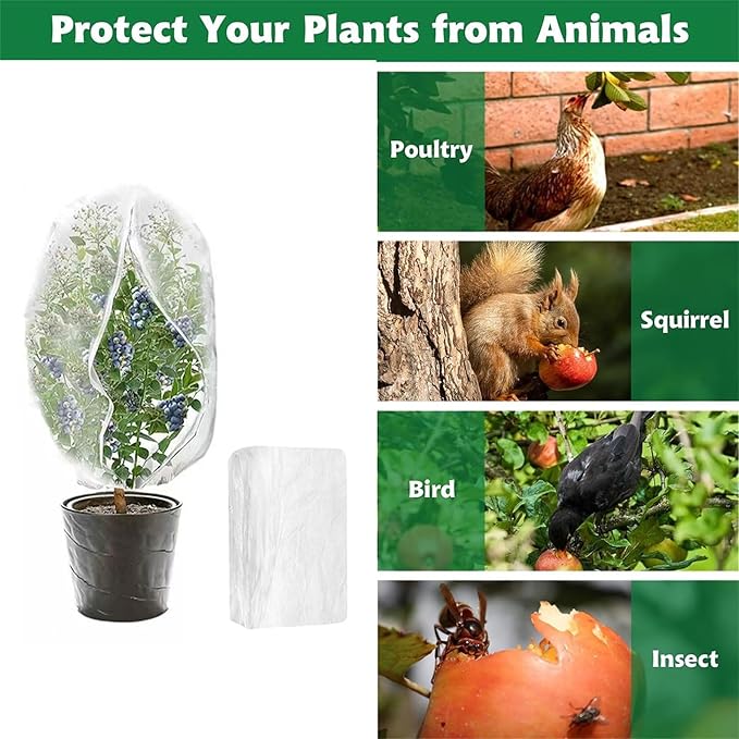 Heavy-Duty Garden Plant Protector with Zippered & Drawstring Closure Breathable Mesh Cover for Birds Deer Squirrels Defense Zippered Protective Garden Netting