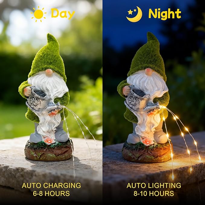 Solar Watering Gnomes Garden Statues Decor Waterproof Figurine Resin Sculpture Gift for Mom Grandma, Outdoor Decorations for Porch Patio Lawn Yard Home House Gardening Birthday Housewarming (Gnomes)