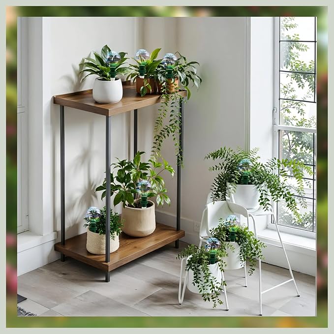 2 Pack Glass Self-Watering Globes for Plants, 6oz Automatic Plant Waterer Bulbs with Terracotta Slow Release Spikes, Vacation Indoor Outdoor Houseplant Watering Devices