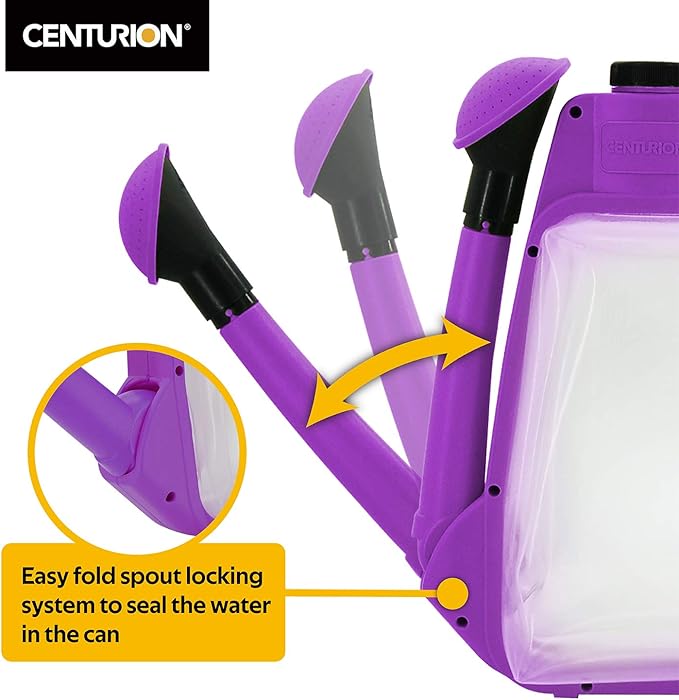 Centurion 1408 Foldable Clear Plastic Watering Can,1.5 Gal with Rotating Nozzle, Long Stem Spout, Compact Ergonomic Design with Sprinkler & Pouring System Ideal for Indoor/Outdoor Gardening - Lavender