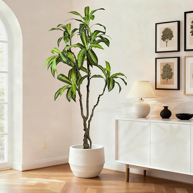 Artificial Dracaena Tree 6.5ft(78in) Faux Floor Plant for Indoor Decor Realistic Potted Tree with Texture Lifelike Leaves and Natural Wood Trunk for Home Living Room,Office Perfect Housewarming Gift