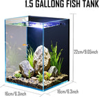 1.5 Gallon Fish Tank Starter Kits, Nano Glass Aquarium with Filter, Led Light for Aquascape DIY Small Betta Fish Tank