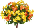 CITYES 4 Pcs Artificial Flowers Outdoor Impatiens UV Resistant Fake Silk Fall Flowers Orange Yellow Faux Flowers Impatiens Bushes for Outdoor Planter Pot Hanging Basket Porch Autumn Fall Decor