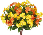 CITYES 4 Pcs Artificial Flowers Outdoor Impatiens UV Resistant Fake Silk Fall Flowers Orange Yellow Faux Flowers Impatiens Bushes for Outdoor Planter Pot Hanging Basket Porch Autumn Fall Decor