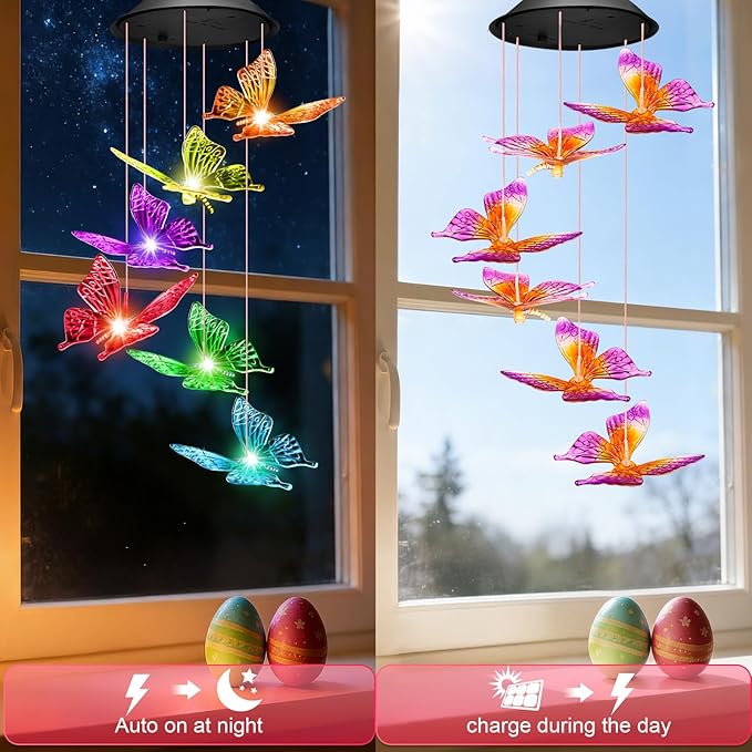 Mom Grandma Nana Gifts for Mothers Day, Birthday Gardening Gifts for Women Wife Sister, Winzwon Solar Lights Outdoor Wind Chimes for Outside Garden Yard Patio Porch Decor Butterfly Decorations