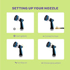 Hose Nozzle [Blue] Heavy Duty Hose Sprayer With 10 Adjustable Watering Patterns. Thumb Control Design, Comfortable Ergonomic Grip, Garden Hose Nozzle for Watering Plants & Lawns/Fun showers/Cleaning