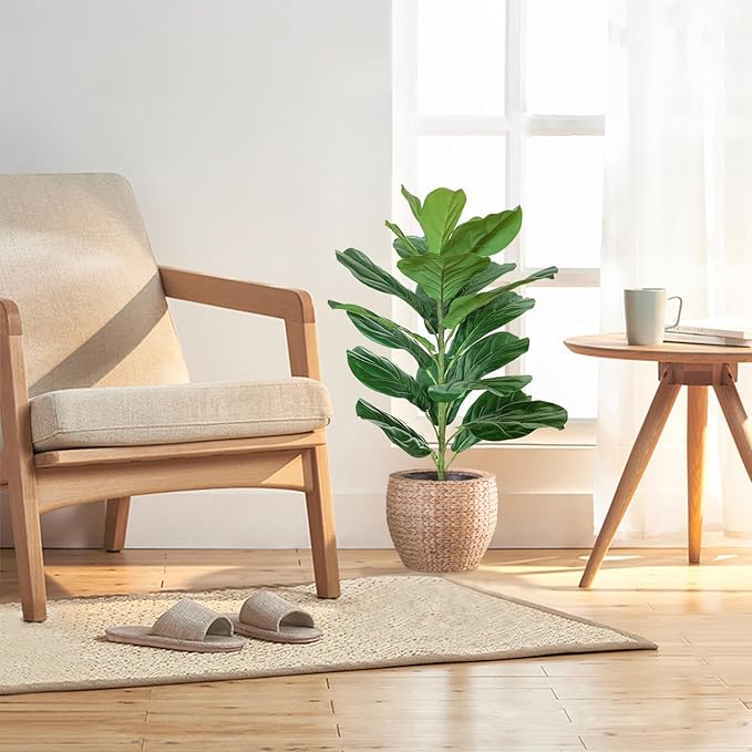 BESAMENATURE 30" Little Artificial Fiddle Leaf Fig Tree/Faux Ficus Lyrata for Home Office Decoration