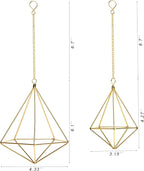 4 Pcs Geometric Himmeli Air Plant Holders - Metal Tillandsia Display Hangers with Chains, 2 Sizes (Small & Large) - Gold Home Decor, Housewarming Gift, Boho Wall or Ceiling Hanging Planter