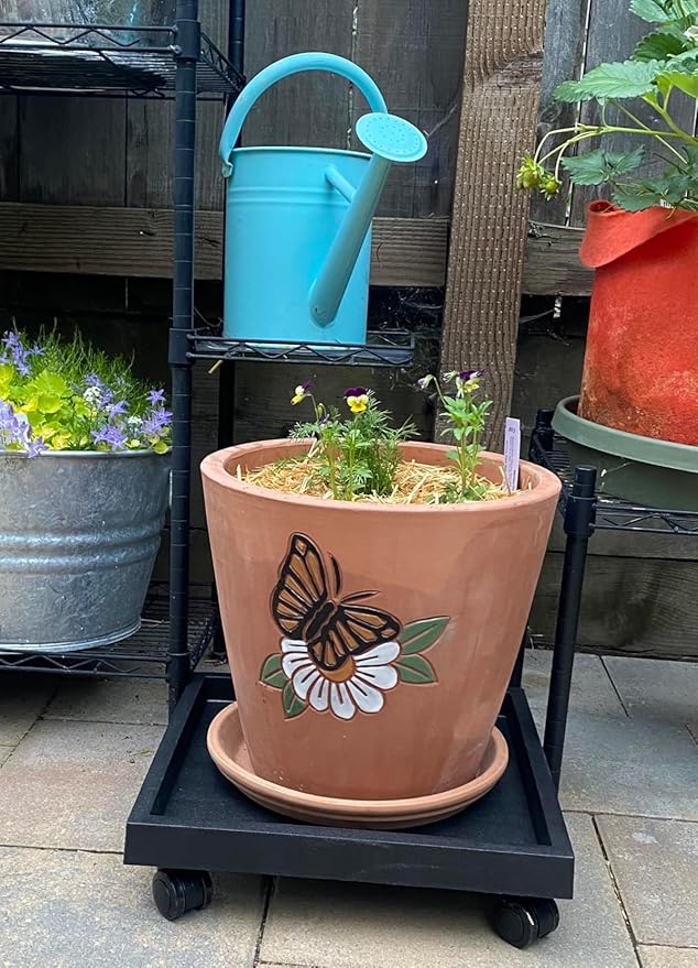 19.7 Inch Square Rolling Plant Caddy Saucer with Wheels, Heavy Duty Wheeled Planter Stand for Potted Plant, Coaster Roller Base Tray with Casters, Flower Pot Dolly Holder for Indoor Outdoor