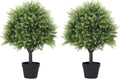 27“ Realistic Artificial Cedar Topiary Trees Set of 2, Faux Cypress Pine Plants Outdoor UV-Resistant, Fake Evergreen Bushes & Shrubs for Front Porch Outside Planter Decor