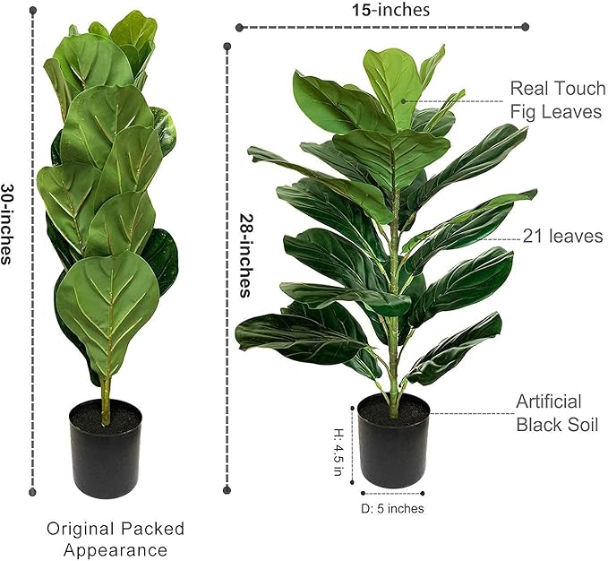 BESAMENATURE 30" Little Artificial Fiddle Leaf Fig Tree/Faux Ficus Lyrata for Home Office Decoration
