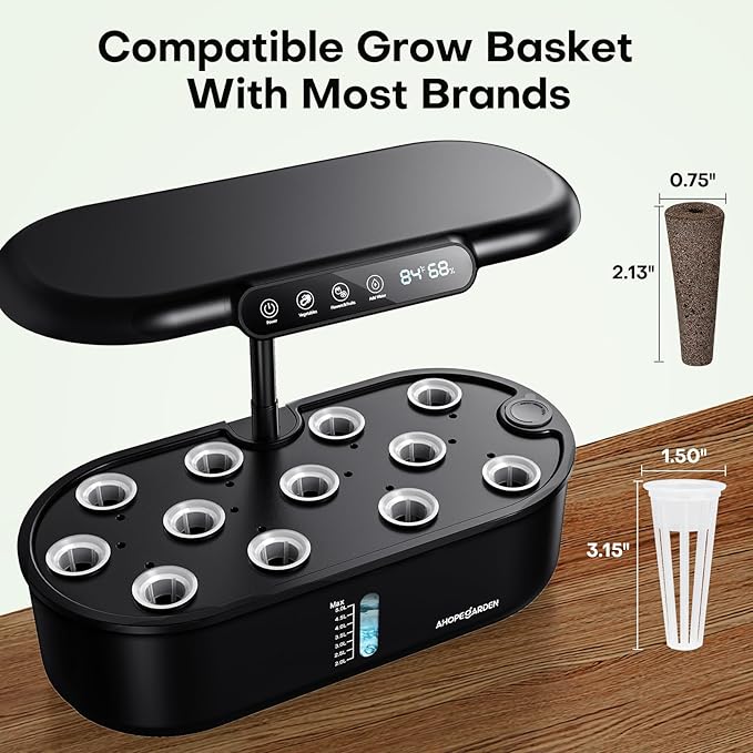 Ahopegarden Hydroponics Growing System kit: 12 Pods Indoor Herb Garden with Smart Environmental Detection - Full Spectrum LED Grow Light for Growing Vegetables，Herbs and Lettuce - Home Gardening