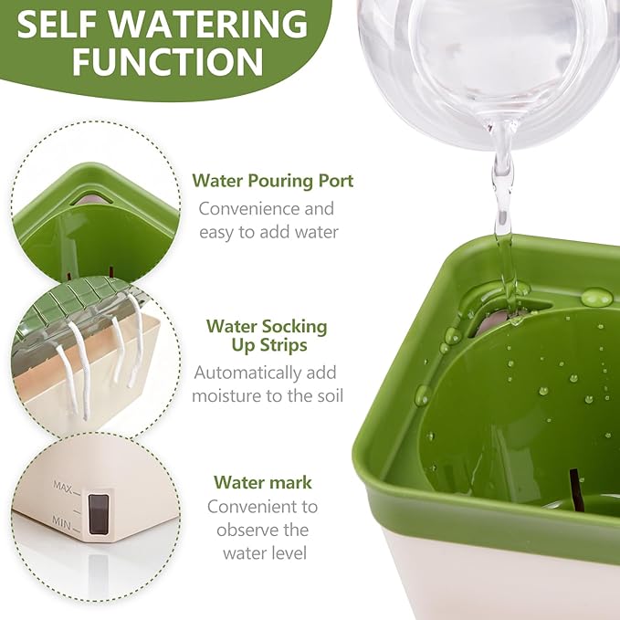 OurWarm Self Watering Pots for Indoor Plants, 6 Pack 10.5 Inch Plastic Window Herb Planter Box with Water Level Indicator, Modern Decorative Windowsill Planters for Herbs, Flowers, Seedlings