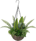 DILATATA Artificial Hanging Plants Basket, Faux Snake Plants Fern Succulent Mix with Coconut Fiber Liner, Fake Hanging Plant with Chain Hook for Indoor Outdoor Porch Patio Balcony Home Décor