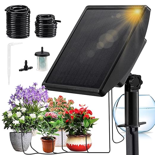 Solar Automatic Drip Irrigation Kit System for Vacation, New Timing Mode, Drip Irrigation System,Irrigation System for Garden, Solar Auto Easy DIY Watering Device Supported 15 Pots Plants