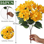 FOTEEWL 16 Bundles Artificial Hydrangea Flowers for Outdoor Decor, Realistic Faux Silk Bouquets Sun-Resistant Fake Plants for Front Door Balcony Farmhouse Garden Home Spring Summer Decor (Yellow)