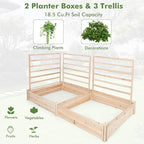 HAPPYGRILL Raised Garden Bed with 3 Trellises, Outdoor Wood Raised Bed w/ 2 Planter Boxes for Flowers, Vegetables, Fruits Climbing Vines, Elevated Garden Box for Yard Patio, 88" L x 45" W x 43" H