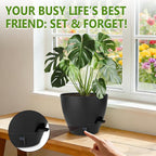 QRRICA Plant Pots 10/9/8/7.5/7 Inch Self Watering Pots, with Drainage Holes and Saucers,Water Level Indicator & Deep Reservoir,Large Plastic Planter for Indoor Out Door Plants (Pure Black)